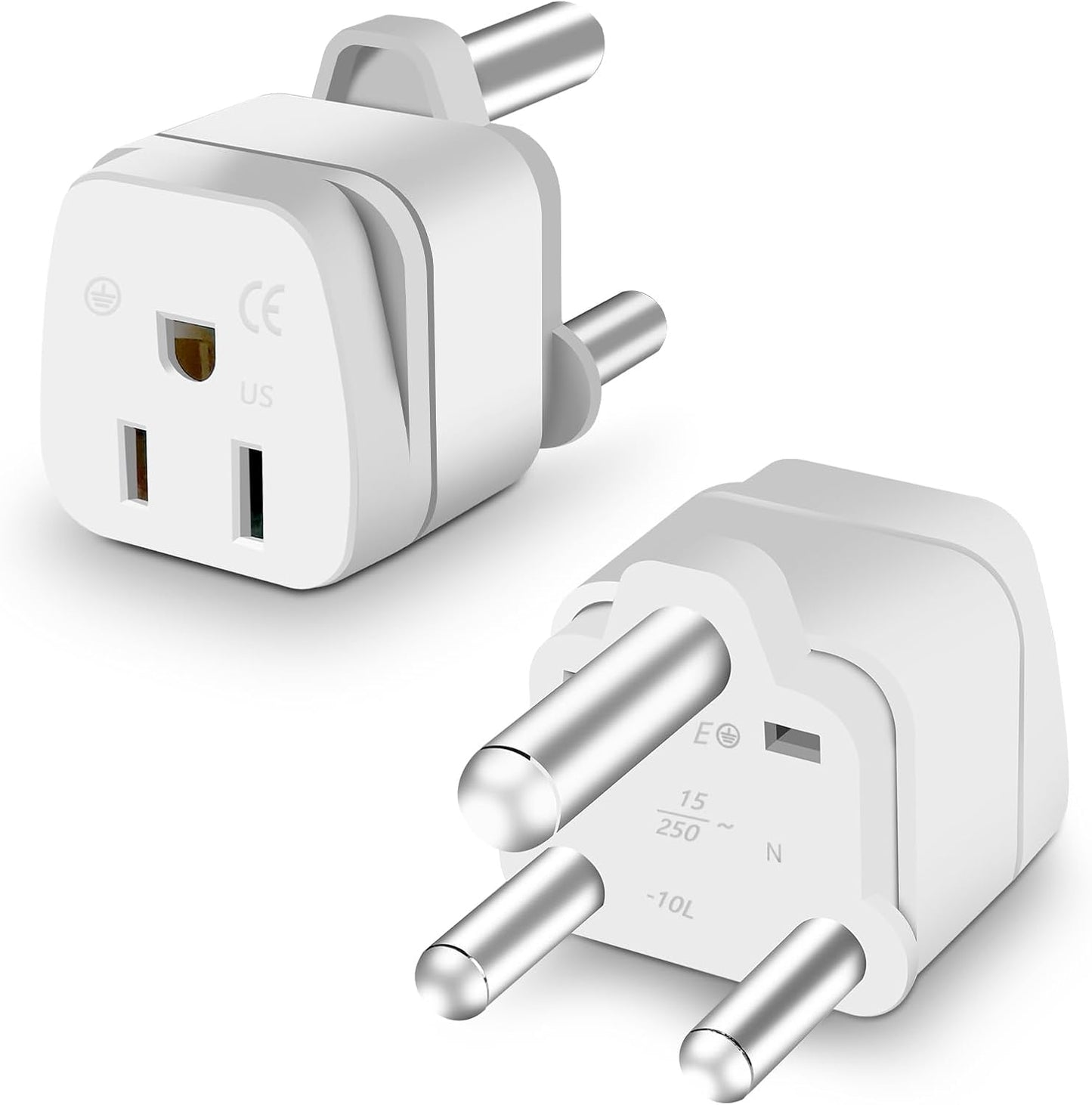 2 Pack South Africa Plug Adapter Type M Adapter for South Africa, Africa Travel Plug Adapter US to South Africa Power Adapter,Safe Grounded for South Africa White