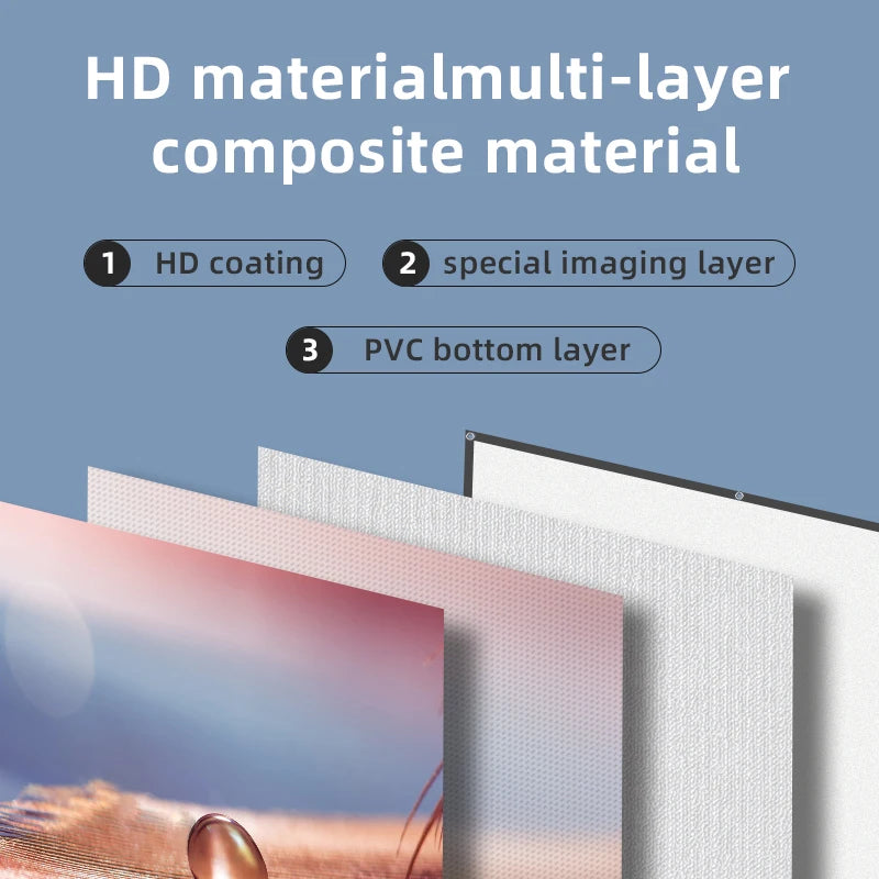 Projector Screen White Grid Anti-Light 16:9 Projection Screen 60 72 84 100 120 130 in Reflective Cloth for Home Theatre