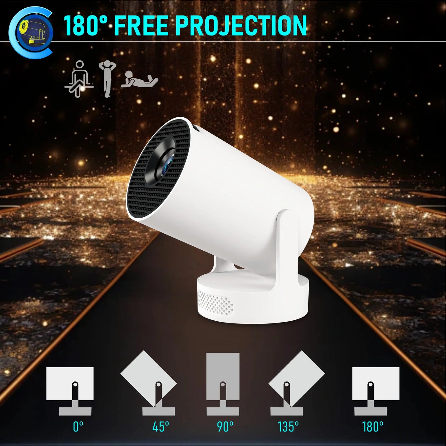 HY300 Uitra Projector Android 11 BT5.4 720P Portable Home Outdoor Speaker Theater 180° Flexible Wifi Mini Projectors Movie
