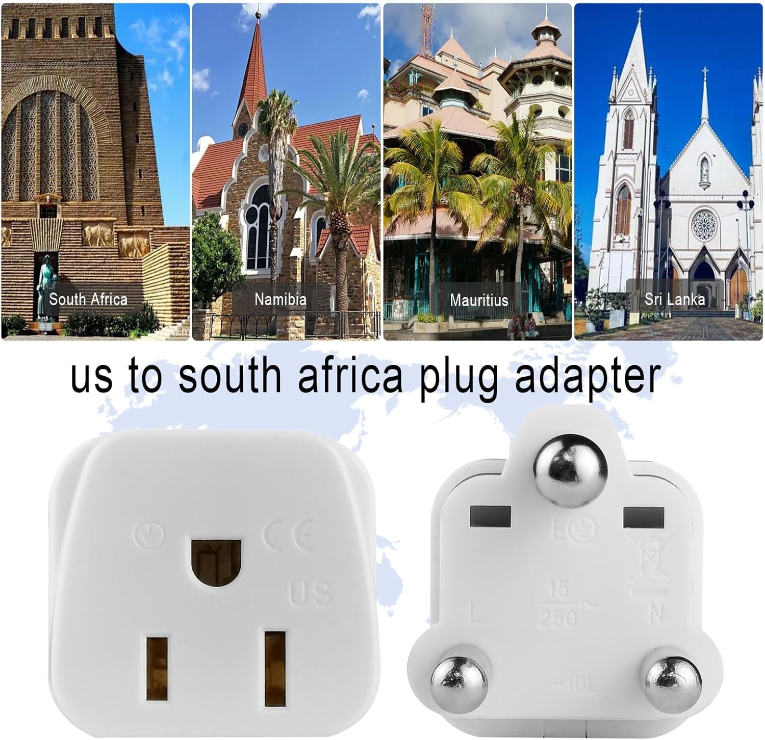 2 Pack South Africa Plug Adapter Type M Adapter for South Africa, Africa Travel Plug Adapter US to South Africa Power Adapter,Safe Grounded for South Africa White