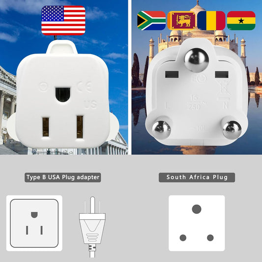 2 Pack South Africa Plug Adapter Type M Adapter for South Africa, Africa Travel Plug Adapter US to South Africa Power Adapter,Safe Grounded for South Africa White